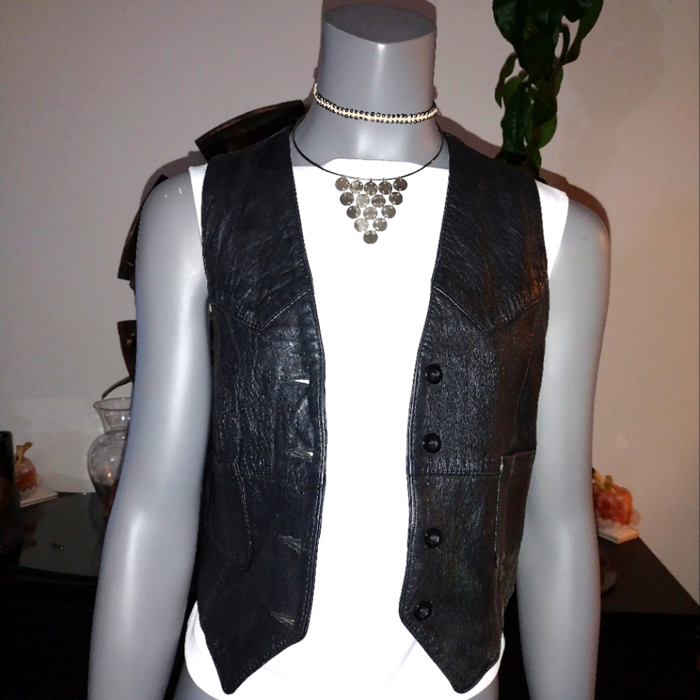 Vintage Black Leather Vest